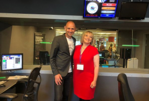 Roz Goldstein and Evan Davis at BBC Radio 4 studios